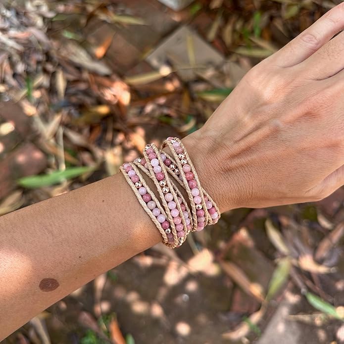 Bracelet for Women – Handmade Vegan Boho Natural Stone Layered Bracelet, Thailand Bohemian Stackable Beaded Wrap Bracelets, Summer Hippie Bracelet Stack, Fashion Jewelry Gifts