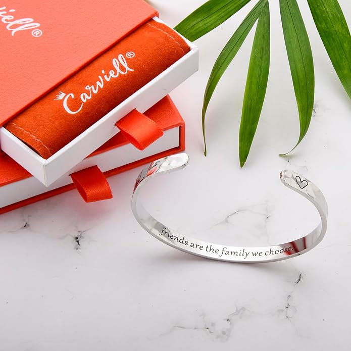 Carviell Engraved Cuff Bracelets for Women – Inspirational, Friendship, Love, Mom, Daughter, Sister, Christian, Graduation, Memorial & Wedding Gifts – 80+ Phrases – Stainless Steel, Gift-Ready