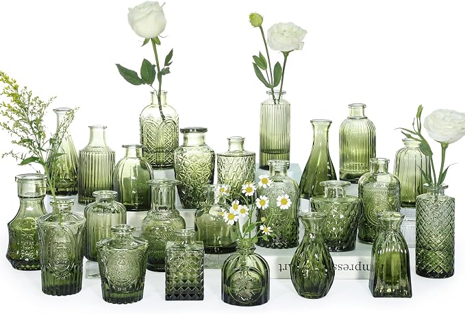SUPMIND Glass Bud Vase Set of 24, Small Green Flower Vases by SUPMIND