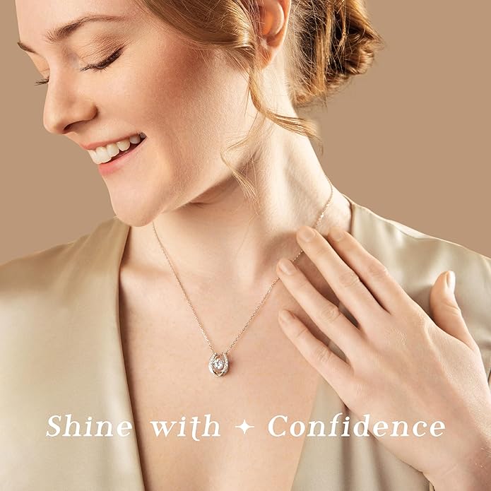 ARINZA Moissanite Necklace for Women, 1 Ct 925 Sterling Silver Dancing Diamond Pendant, 18+2 Inch Chain, Valentine’s Day Christmas Gift for Her, Wife, Mom, Anniversary, Birthday