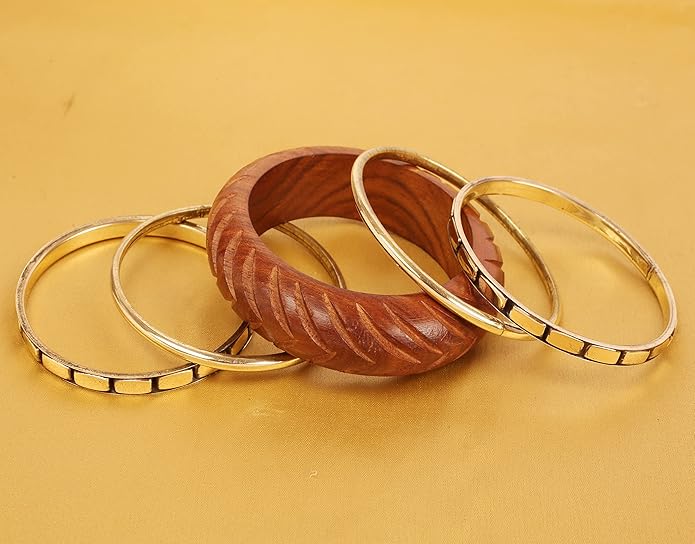 Touchstone wood bracelets for women bangle wooden jewelry handmade artisan bangles natural handcrafted brown olive stylish chunky boho bohemian bracelet brass metal inlaid woods stackable