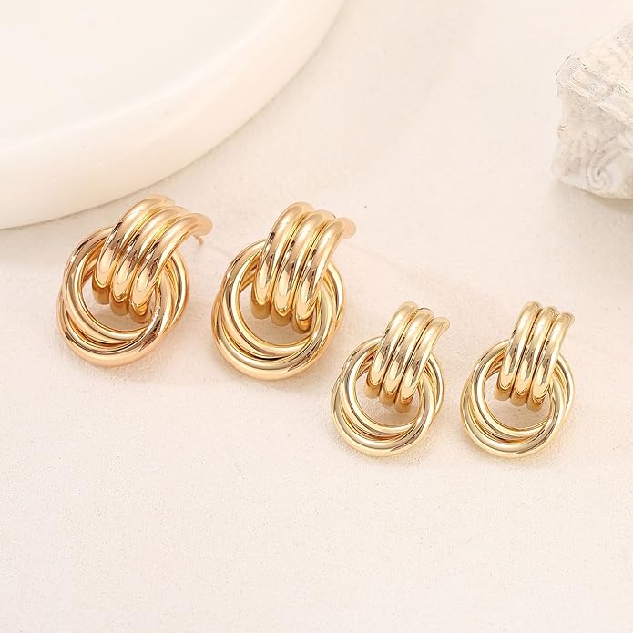 14K Gold Plated Knot Earrings for Women Gold Silver Earrings Heart Link Drop Dangle Earring Chunky Golden Knotted Statement Jewelry