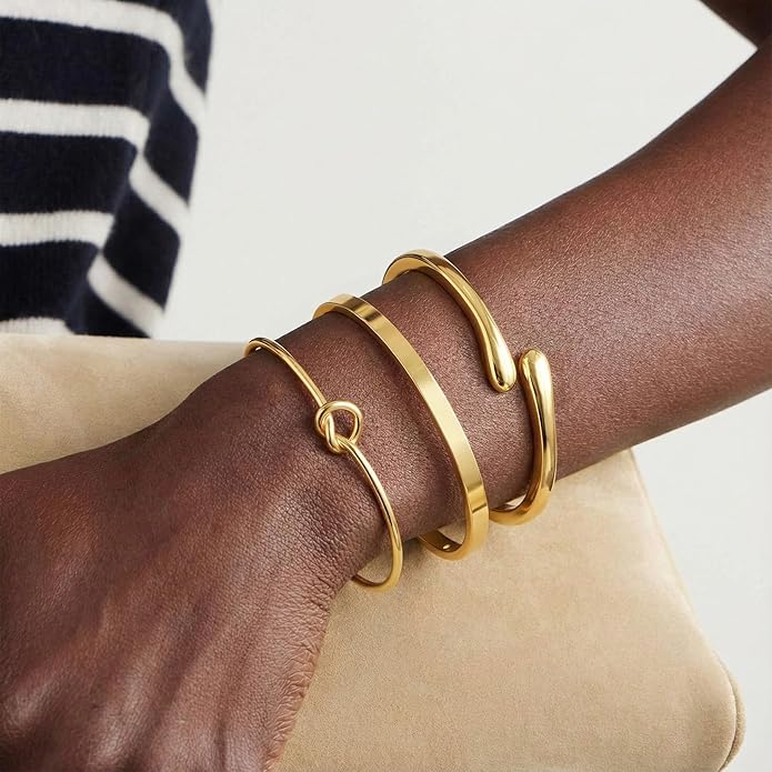 Gold Bangle Bracelets for Women, Non Tarnish Dainty 14K Gold Plated Cuff Bracelets Stackable for Women,Waterproof Bracelet Stack Gold Jewelry Gifts Trendy Adjustable Accessories