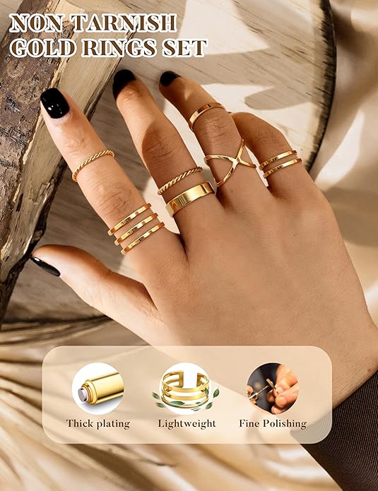 HAIAISO Silver Rings for Women Non Tarnish Stainless Steel Rings Set Dainty Gold Band Ring Stack Simple Stackable Thumb Pinky Ring for Multiple Size