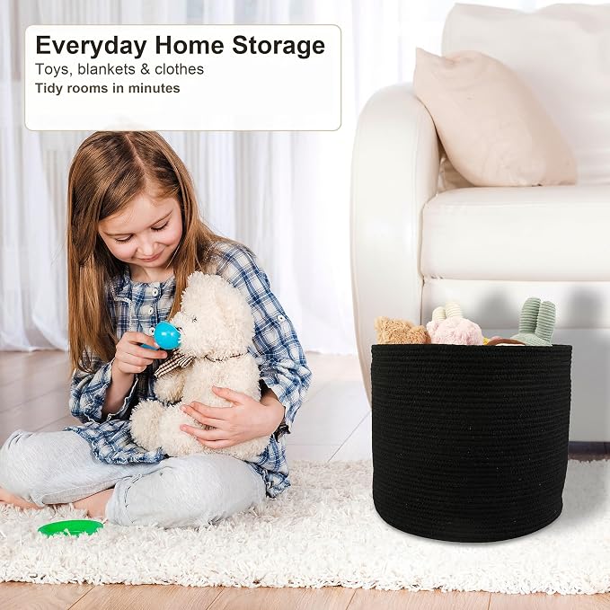 XUANGUO Cotton Rope Basket For Girls Boys Kids 16”X14” Black | Baby Laundry - Image 5