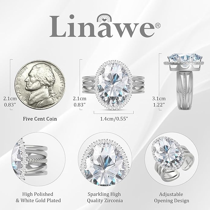 Linawe Birthstone Chunky Adjustable Rings for Women, Gold/Silver/Rose Gold Statement Rings, Imitation Diamond Fake Gemstone Crystal Cocktail Ring, Cubic Zirconia Costume Jewelry