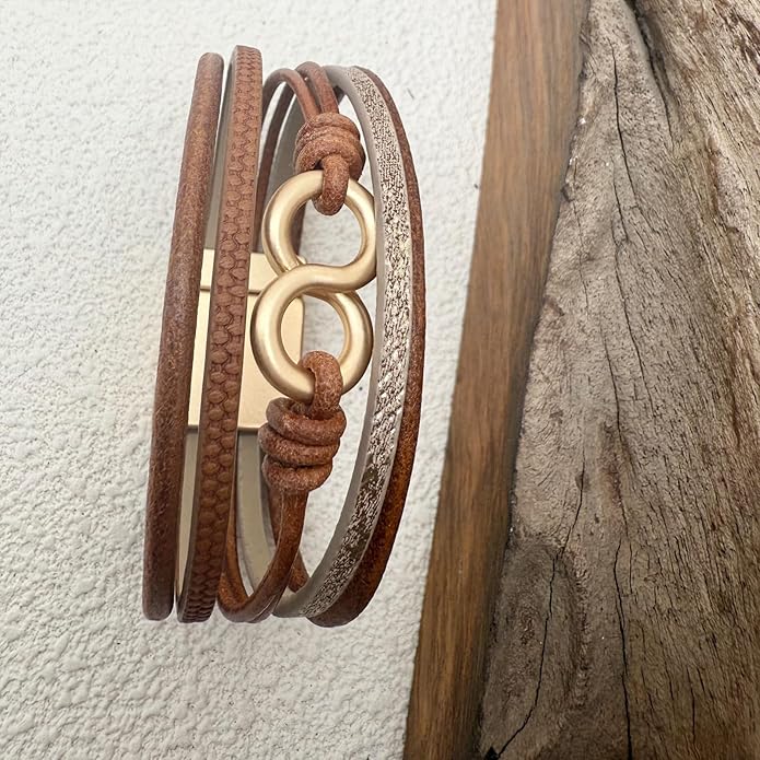 Leather Bracelet for Women Black Wrap Bangle Gold Infinity Bow-knot Bead Heart Bracelet Chunky Layered Bracelets for Women Trendy