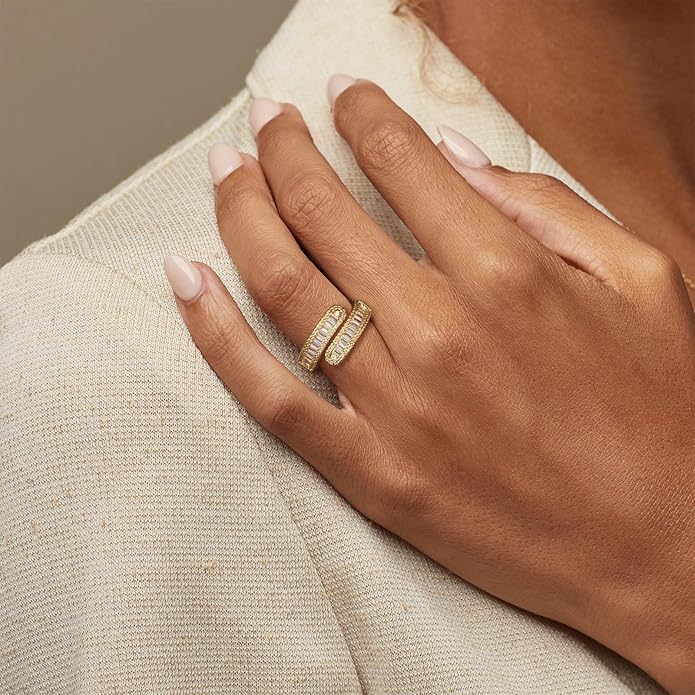 KissYan Gold Rings for Women, 14K Gold Plated Adjustable Statement Irregular Geometric Diamond Twisted Open Stackable Band Chunky Finger Rings Dainty Cubic Zirconia Jewelry Gifts