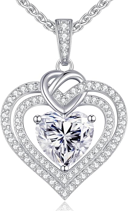 OOBEE Valentines Day Gift Moissanite Heart Necklaces for Women, 1- 4 Carat Moissanite 925 Sterling Silver 14K Gold Plated Pendant Necklace, Ideal Anniversary Birthday Christmas Mothers Day Jewelry Gifts for Mom Wife Her Girlfriend Daughter