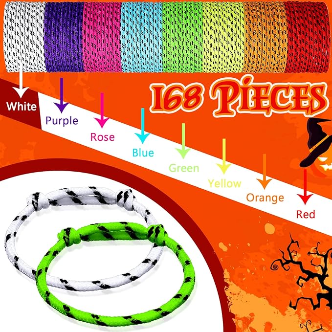 Remerry 168 Pcs Friendship Bracelets Adjustable Woven Rope Bracelets Bulk Valentine's Day Birthday Party Favors & Goodie Bag Stuffers, 8 Assorted Colors(Bright Colors)