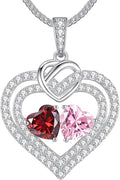 LOUISA SECRET Sparkling Double Heart Birthstone Necklaces for Women, 925 Sterling Silver Fine Jewelry, Pendant Heart Necklaces Birthday Anniversary Christmas Gift for Women Wife Mom Girlfriend Lady