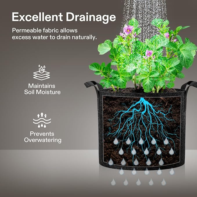 VIVOSUN 5-Pack 15 Gallon Plant Grow Bags Fabric Pots - Image 5