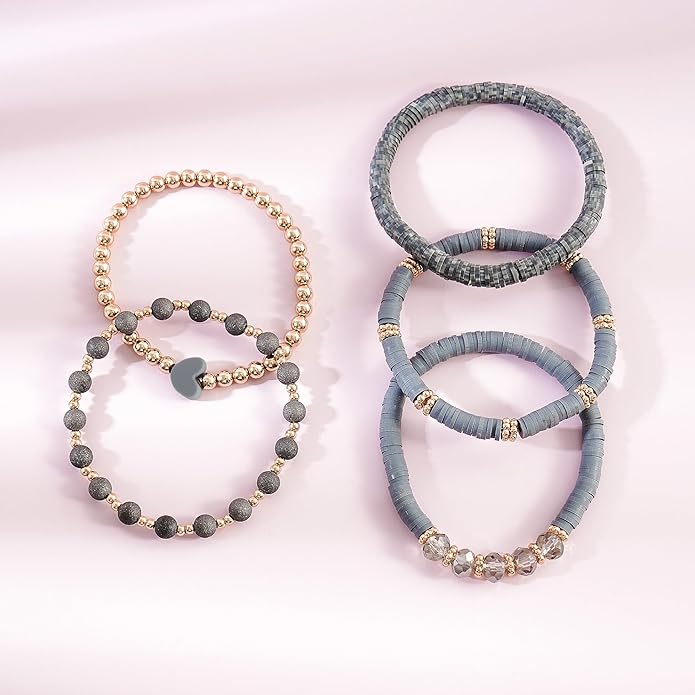 Heishi Beaded Stretch Bracelets for Women Stackable Polymer Clay Beads Bracelets Friendship Boho Summer Beach Bracelet Jewelry Set