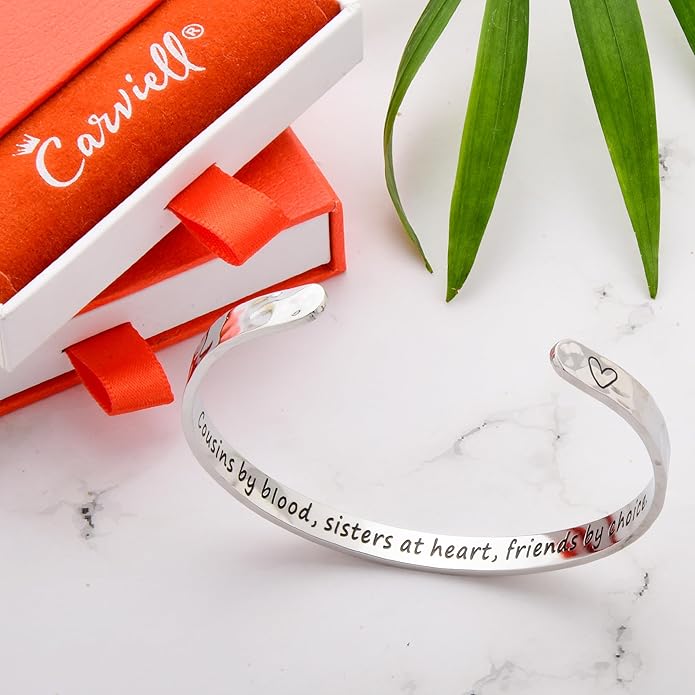 Carviell Engraved Cuff Bracelets for Women – Inspirational, Friendship, Love, Mom, Daughter, Sister, Christian, Graduation, Memorial & Wedding Gifts – 80+ Phrases – Stainless Steel, Gift-Ready