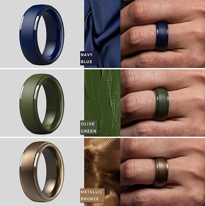 ThunderFit Silicone Rings for Men - 7 Rings / 4 Rings / 1 Ring Step Edge Rubber Wedding Bands 10mm Wide - 2.5mm Thick
