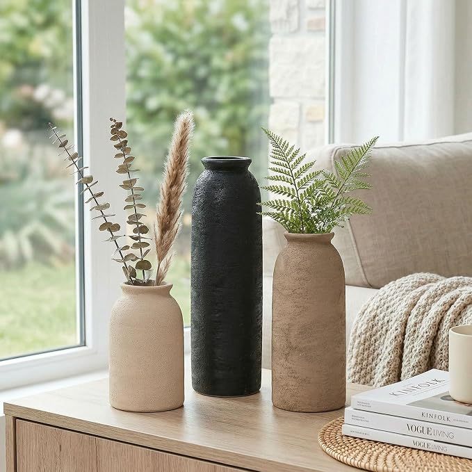 Ceramic Vase Set of 3, Small Flower Rustic Vase Home Decor Neutral Modern - Image 6