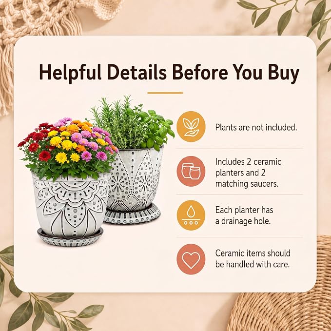 Gepege Ceramic Plant Pots, 6 Inch Indoor Planters - Image 7
