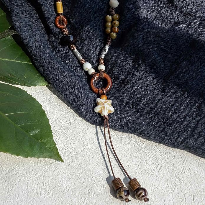 Boho Style Colorful Ceramic Bead Strand Necklace Adjustable Bohemian Jewelry Gift for Women, Fashion Clothing Matching Necklace
