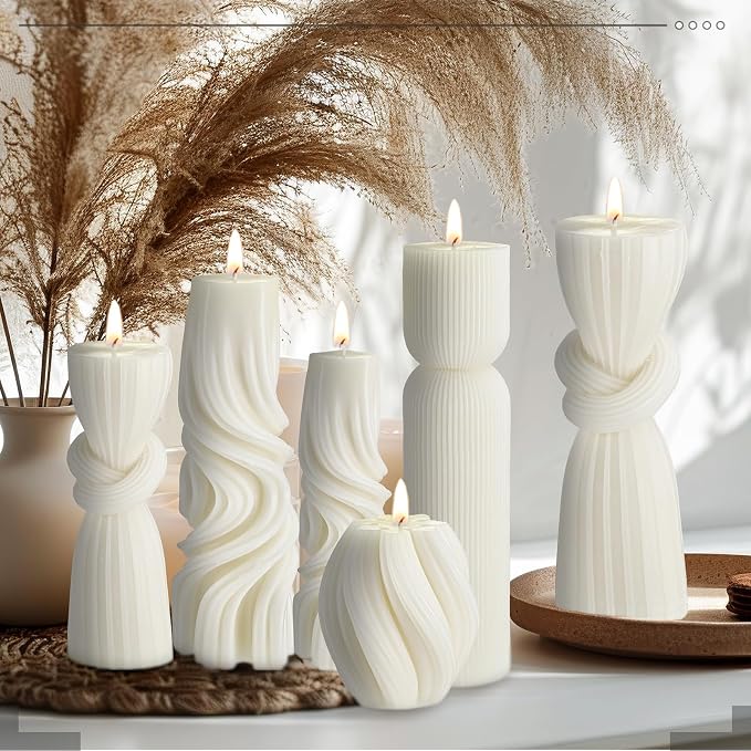 Threlaco 6 Pcs Ribbed Pillar Candles Modern Aesthetic Ribbed Decorative Candle - Image 5