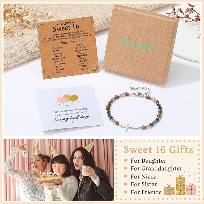 TONY & SANDY Christian Cross Bracelet for Women, Valentine's Day Gifts for Her, Confirmation Baptism Easter Gifts, Unique Gift for Friends Daughter Mom Sister in Christ Birthday Christmas