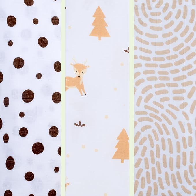 BabySparrow 3 Pack Muslin Swaddle Blankets - Soft, Lightweight, Breathable Cotton Newborn Swaddle, Baby Girl and Baby Boy Receiving Blankets, 47 x 47 Inches, Nursery Essentials