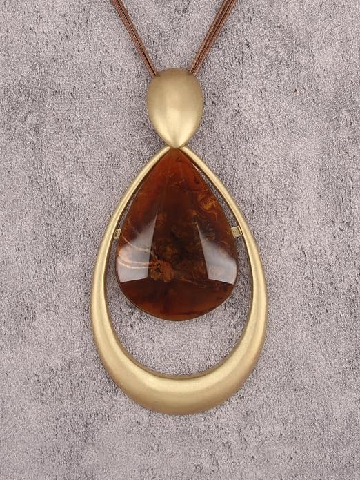 GelConnie Leather Necklace for Women Large Pendant Long Brown Necklace Circle Leather Choker Vintage Sweater Necklace Gold Chunky Boho Necklaces for Women