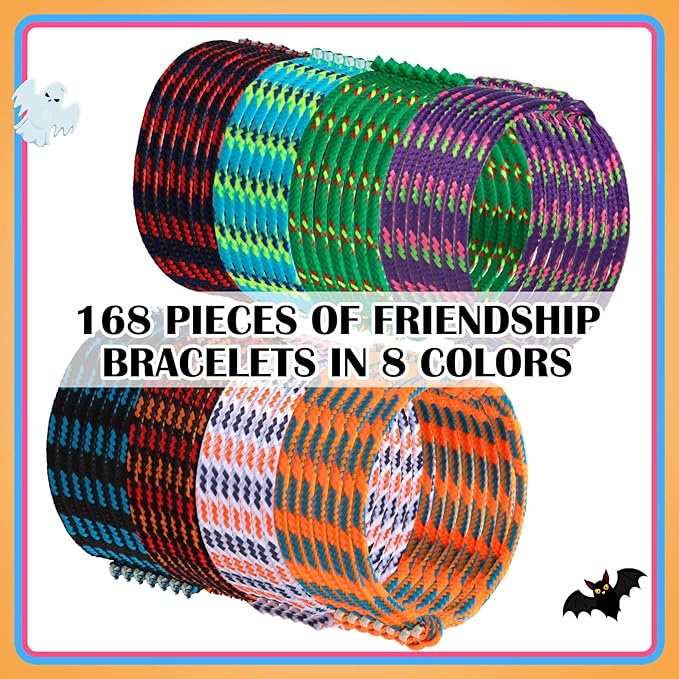 Remerry 168 Pcs Friendship Bracelets Adjustable Woven Rope Bracelets Bulk Valentine's Day Birthday Party Favors & Goodie Bag Stuffers, 8 Assorted Colors(Dark Colors)