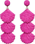 Raffia Dangle Earrings for Women - Boho Statement Rattan Drop Jewelry with Shell Design, Lightweight Summer Beach Trendy Accessories