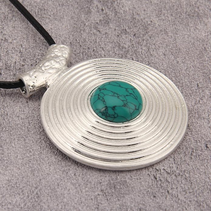 Women's Leather Long Necklace Bohemian Style Circle Retro Pendant Necklace Women's Jewelry