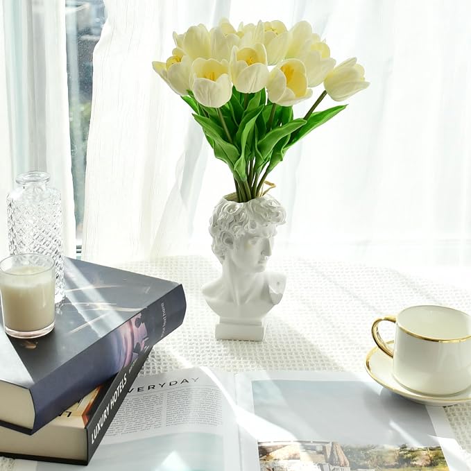 Mandy's 12pcs Artificial Cream Open Tulips | 13.5 Inch Lifelike PU Tulips Faux - Image 6