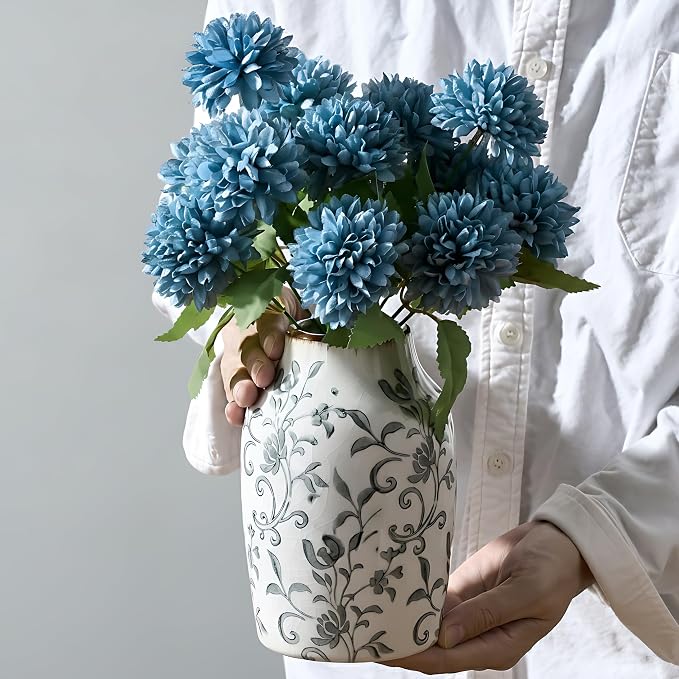 SIDUCAL Ceramic Vintage Vase, 7 Inch Retro Ice Cracked Chinoiserie Floral Vase - Image 4