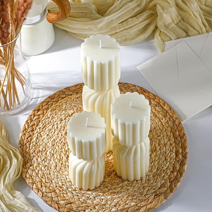 Conelist Ribbed Pillar Candles Set of 3 Width 2.4" High 5.5" 7" 9" Handmade - Image 4