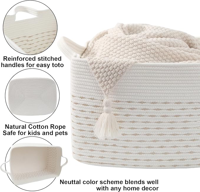 65L Large Laundry Basket with Handles, Woven Blanket Basket, Living Room - Image 3