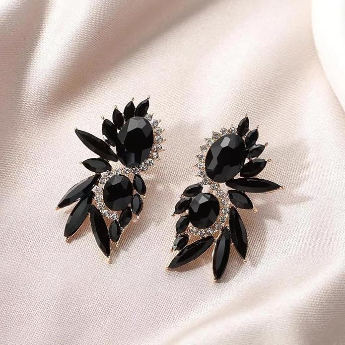 Vintage Rhinestone Statement Earrings Fancy Crystal Cluster Drop Dangle Earrings for Women