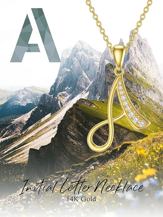 14k Gold Initial Necklace for Women, Solid Gold Moissanite Letter Pendant Necklaces Jewelry for Her Birthday Valentines Day Gifts for Mom Wife Christmas Gifts for Girlfriend Sister