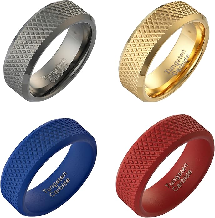 100S JEWELRY Knurl Tungsten Rings with Knurling Diamond Pattern Men Wedding Band 8mm wide Hypoallergenic Size 6-16