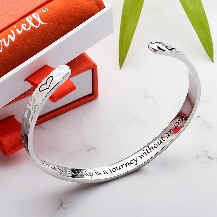 Carviell Engraved Cuff Bracelets for Women – Inspirational, Friendship, Love, Mom, Daughter, Sister, Christian, Graduation, Memorial & Wedding Gifts – 80+ Phrases – Stainless Steel, Gift-Ready