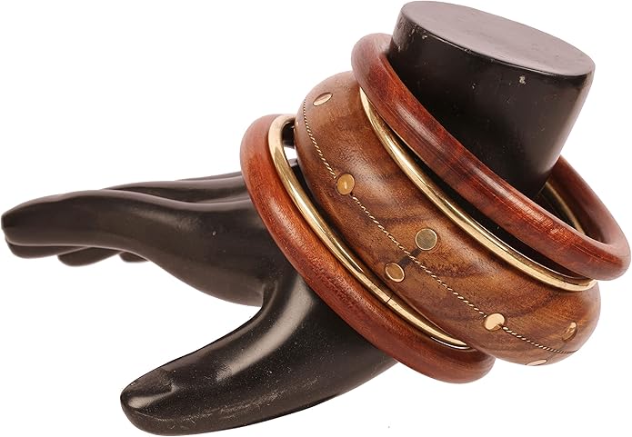 Touchstone wood bracelets for women bangle wooden jewelry handmade artisan bangles natural handcrafted brown olive stylish chunky boho bohemian bracelet brass metal inlaid woods stackable
