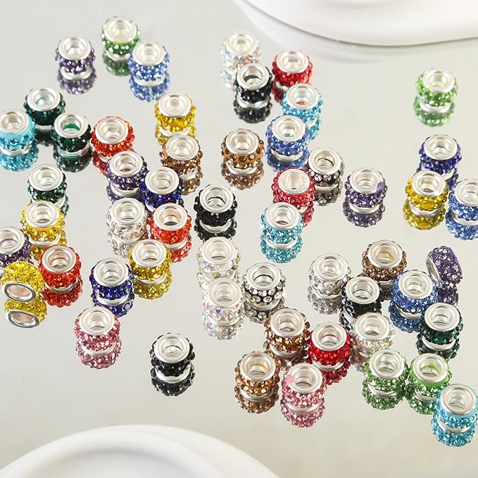 200Pcs Rhinestone Large Hole Beads Spacer Beads Mixcolor European Craft Big Beads Large Hole Rhinestones Lampwork Murano Bead Fairy Wand Garden Beads for DIY Bracelet Necklace Jewelry Making Supplies