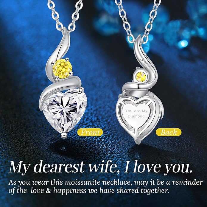 ANDSO Valentine's Day Gift Moissanite Heart Pendant Necklaces for Women, 925 Sterling Silver Necklace with Birthstone, Ideal Anniversary Present or Birthday Jewelry Gifts for Mom Wife Her Girlfriend