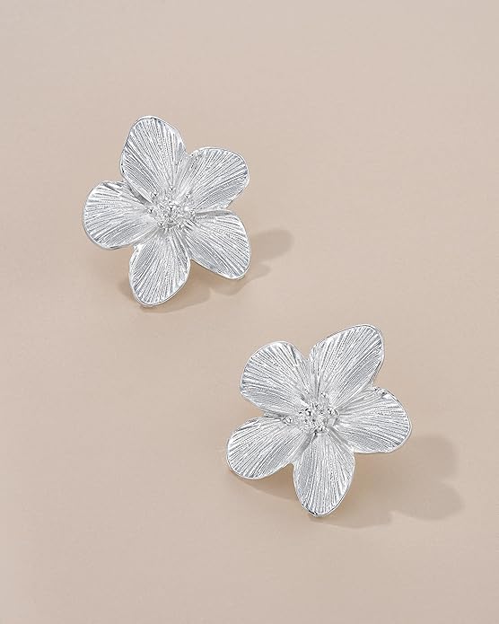 18K Gold Plated Large Chunky Flower Statement Earrings for Women by SNGIA, Summer Beach Floral Handmade Drop Jewelry, Maximalist Wedding Date Birthday Gift, Bold Exaggerated Textured Dangle Trendy Ribbed Jewelry, 18K Gold Plated Chandelier Fashion Acce...