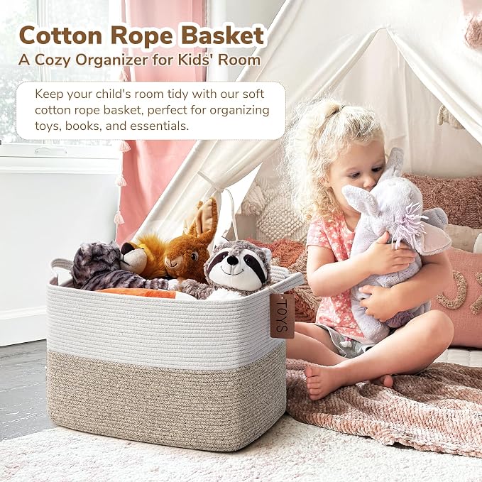 Goodpick 50L Large Woven Rope Storage Basket, Light Brown | 18" × 14" × 12" - Image 2