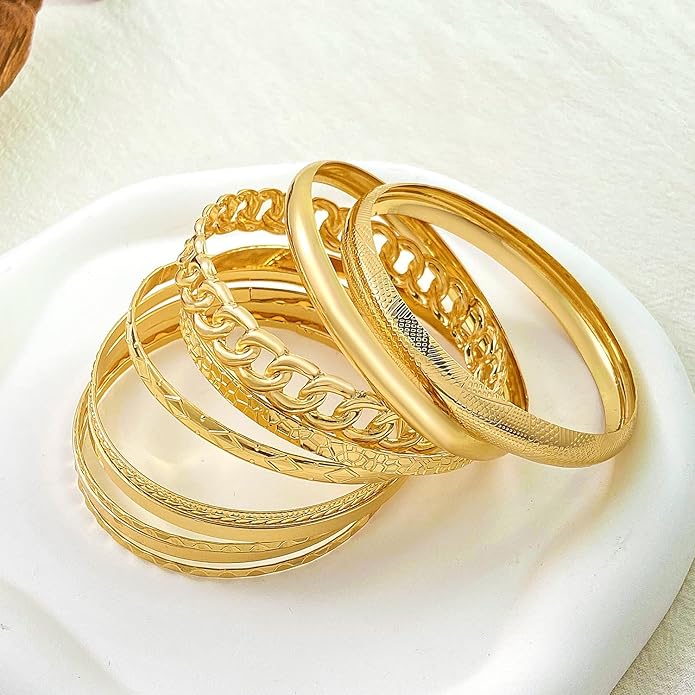 16Pcs Gold Bangle Bracelets for Women - Multi Layer Stackable Textured Bracelets Boho Jewelrys Set.