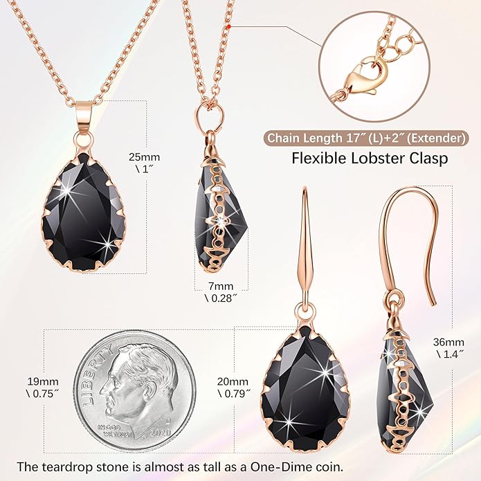 Linawe Crystal Jewelry Sets for Women, Imitation Diamond Pendant Necklace, Rhinestone Drop Dangle Earrings, Birthstone Cubic Zirconia Matching Wedding Jewelry, 14K Gold/Rose Gold/Silver Tones