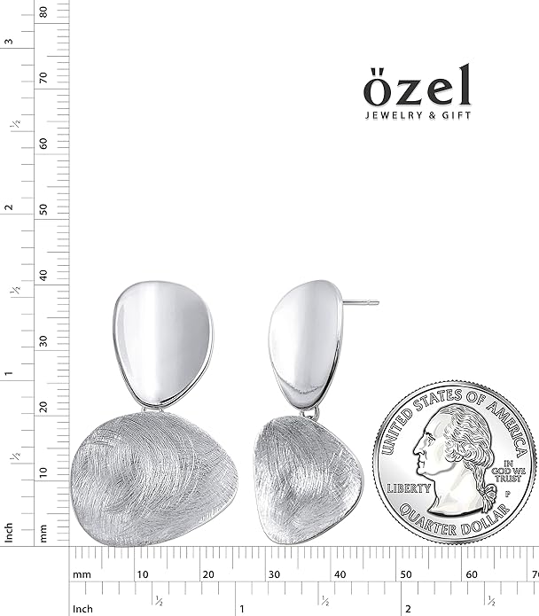 OZEL Gold Dangle Earrings for Women Brushed Finish, Matte Gold Statement Jewelry, 14k Gold Plated