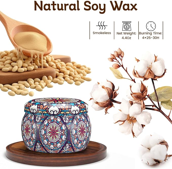 Scented Candles, Gifts for Women | 4 assorted scents, 120h burn time, cotton - Image 4