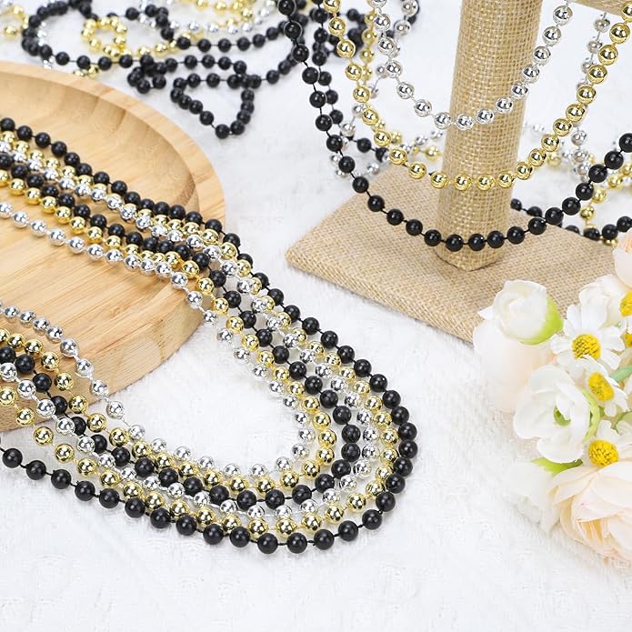 Mardi Gras Beads Necklaces, 33 Inch Plastic Beads for Party Favors, Festival Decorations, Parade Throws, Christmas, St. Patrick's Day Celebrations