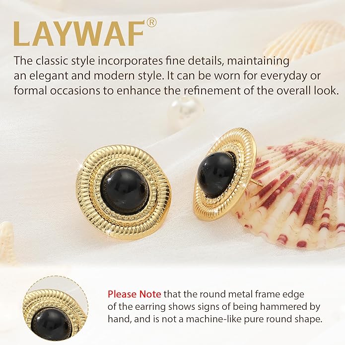 Faux Pearl Gold Plated Stud Earrings for Women, Hypoallergenic Stainless Steel Ear Pin, Available in a Variety of Pearl Colors