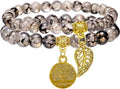 Bivei Natural Semi Precious Gemstone beads bracelet for women - Life Tree and Leaf Charm Energy Reiki Crystal Stretch Bracelets