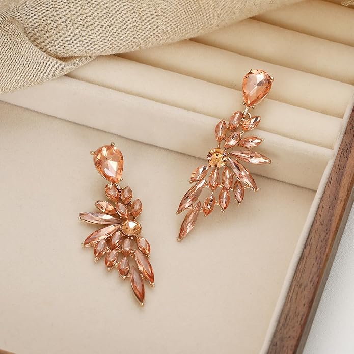 BriLove Women's Wedding Bridal Crystal Teardrop Multi Marquise Cluster Bling Dangle Earrings